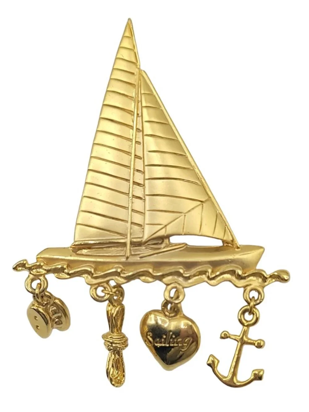 JJ Jonette Jewelry Sailboat Anchor Heart Charm Brooch. Signed
